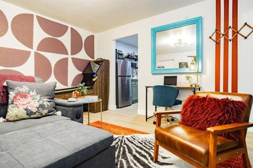a living room with a couch and a chair at Star Motel Unit 3- New Premier & Private Las Vegas Arts District Home in Las Vegas