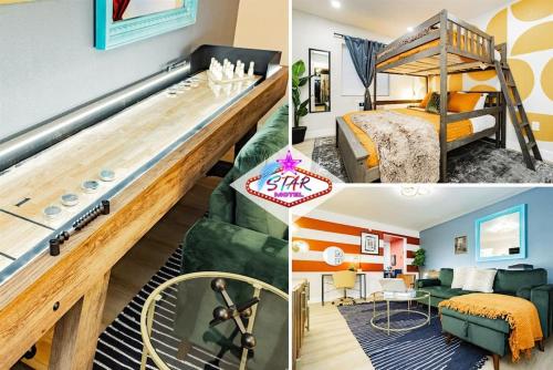 a hotel room with a bunk bed and a bedroom with a couch at Star Motel Unit 4- Premier Downtown Hotel Luxury 1br Private Oasis in Las Vegas