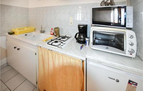 une petite cuisine avec un micro-ondes et un évier dans l'établissement 1 Bedroom Awesome Apartment In Ruoms, à Ruoms