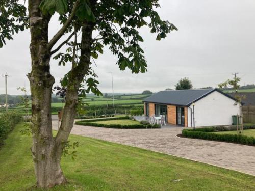 a building with a tree in front of it at Purpose built 3 bedroom holiday barn in Bonvilston