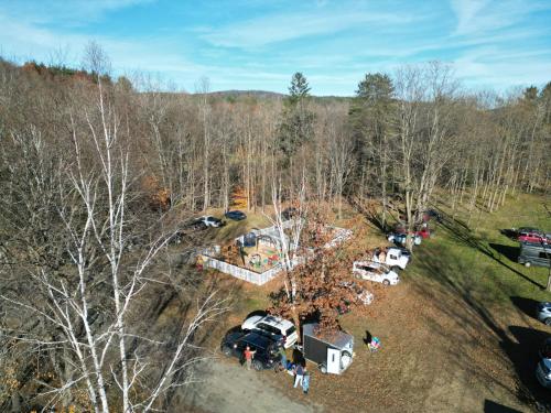 an aerial view of a campground in the woods at The Putney Inn in Putney
