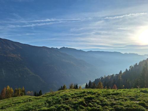 a grassy hill with a view of a mountain at Adlerhütte in Stall