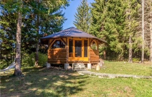 a wooden gazebo in a field with trees at Stunning Home In Mrkopalj With Sauna in Mrkopalj