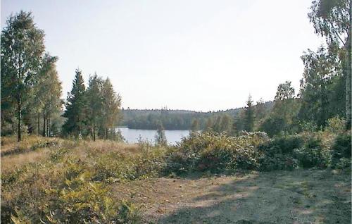 a field with a lake in the background with trees at Haren in Fegen