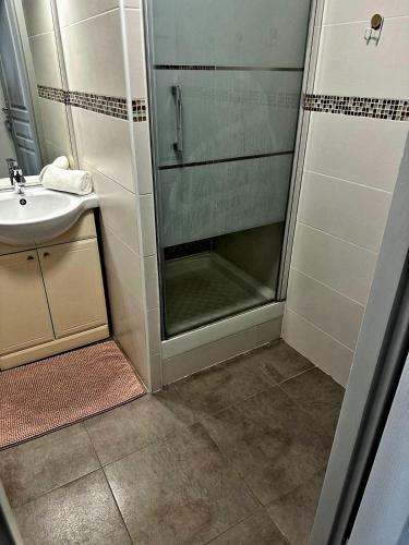 une salle de bain avec douche et lavabo dans l'établissement Appartement T3 Duplex sous les Toits de Marseille Panier Vieux Port, à Marseille