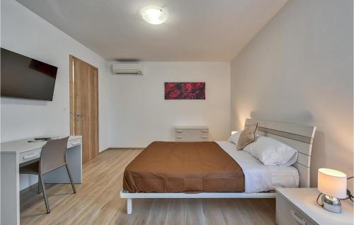 a bedroom with a bed and a desk and a computer at Villa Medulin 1 in Medulin