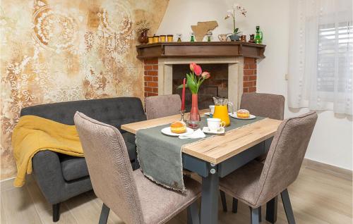ein Esszimmer mit Tisch und Stühlen und einem Kamin in der Unterkunft Awesome Home In Nedescina With Wifi in Nedeščina