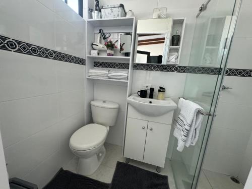 a small bathroom with a toilet and a sink at Modern apartment/Studio in Pereira