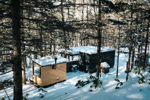 une cabine dans les bois dans la neige dans l'établissement Moving Inn Tokachi Kitanomori, à Taiki