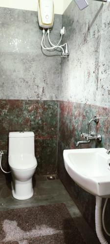 a bathroom with a toilet and a sink at Malnad Bliss in Sringeri