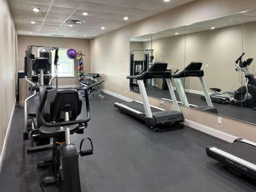 a gym with tread machines and a mirror at Country Inn & Suites by Radisson, Harlingen, TX in Harlingen