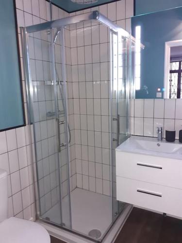 une salle de bain avec une douche, des toilettes et un lavabo dans l'établissement Studio de charme neuf Tourny Hyper centre Bordeaux, à Bordeaux