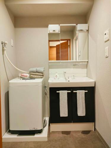 a bathroom with a sink and a mirror at incense上野根岸9Ｆ in Tokyo
