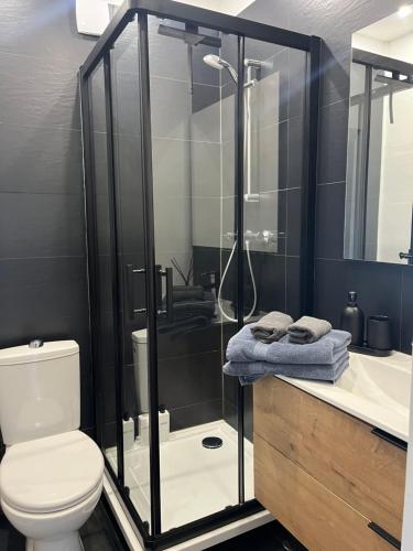 une salle de bain avec une douche, des toilettes et un lavabo dans l'établissement NOUVEAU AU COEUR DES CORDIERS ! QUARTIER HISTORIQUE, au Tréport