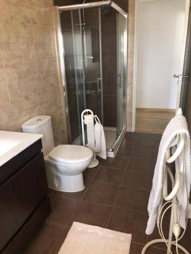 a bathroom with a toilet and a glass shower at Sintra Apart in Sintra