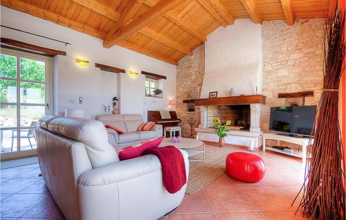 a living room with a couch and a fireplace at Villa Livia in Sovinjak