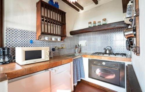 a kitchen with a washing machine and a microwave at Villa I Cedri in Santa Lucia