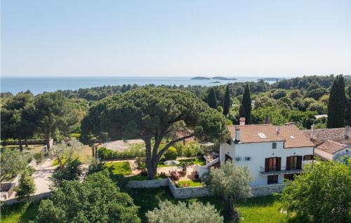 an aerial view of a house with trees and the ocean at Casa Bizzarra in Rovinj