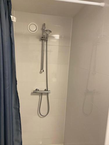 a shower with a shower head in a bathroom at Friend zone in Zaandam