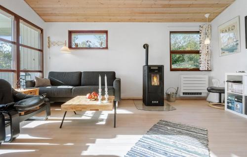 a living room with a couch and a wood stove at 3 Bedroom Stunning Pet-Friendly Home In Stubbekøbing in Stubbekøbing
