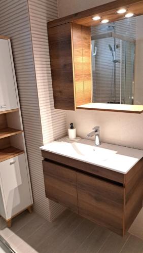 a bathroom with a sink and a mirror at Ανεμώνη Αράχωβα in Arachova