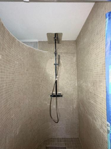 a shower with a shower head in a bathroom at Stilvolles Apartment im modernen Ambiente in Tuttlingen in Tuttlingen