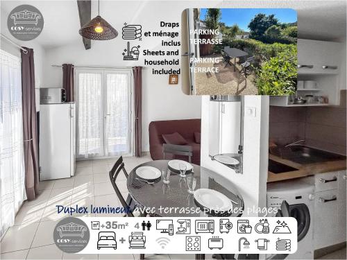 Kuchyň nebo kuchyňský kout v ubytování Duplex lumineux avec terrasse près des plages