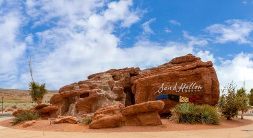 a rock formation in the middle of a desert at Vacation Rentals at Sand Hollow Resort in Hurricane