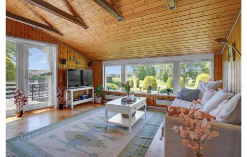 a living room with a couch and a tv at Holiday Home Teglbakken Iv in Egernsund