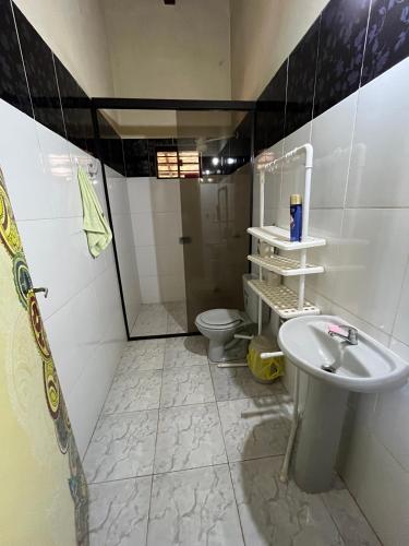 a bathroom with a sink and a toilet at La Casita de Aregua in Itauguá