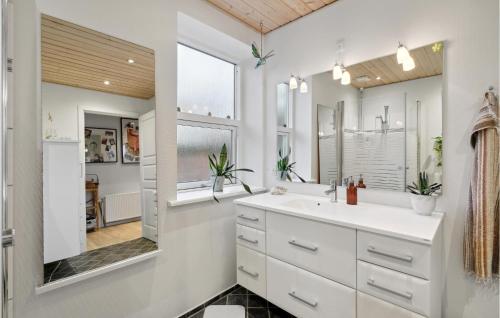 a white bathroom with a sink and a mirror at Lovely Home In Faxe Ladeplads With Wifi in Fakse Ladeplads