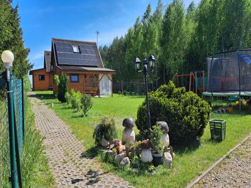 Taman di luar Domki Borowiackie nad brzegiem jeziora