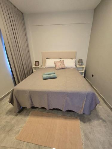 Un dormitorio con una cama con dos almohadas encima. en Duplex de lujo en altura, en Ciudad del Este
