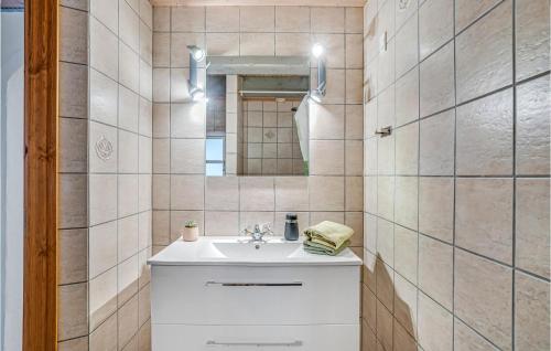 a bathroom with a sink and a mirror at Amazing Home In Græsted With Jacuzzi in Græsted