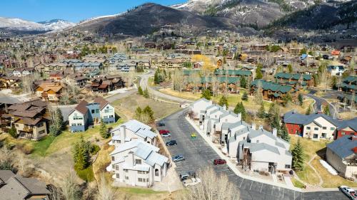 an aerial view of a residential neighborhood with houses at Sunburst Condominiums in Steamboat Springs