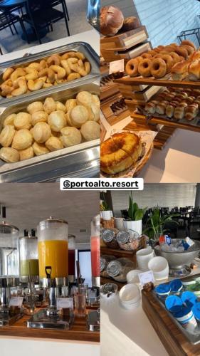 uma colagem de quatro fotos de alimentos e bebidas em PORTO ALTO - Resort Porto De Galinhas em Porto de Galinhas
