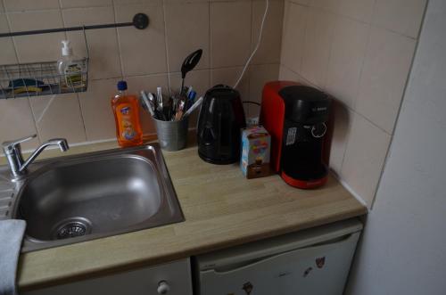 - un comptoir de cuisine avec évier et cafetière dans l'établissement Studio Paris 18, à Paris