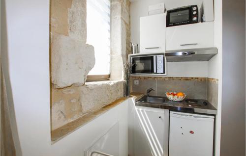 une petite cuisine avec un évier et un micro-ondes dans l'établissement Gorgeous Apartment In St Restitut, à Saint-Restitut
