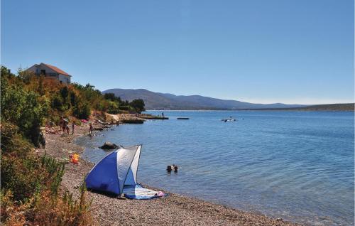 a kite on a beach with people in the water at Cozy Home In Maslenica With Wifi in Maslenica