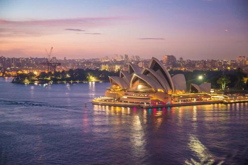 a view of the sydney opera house at night at Detached Double Room in Revesby - Tranquil Place - Shared Bathroom in Revesby