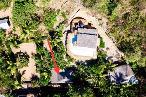 Blick auf Cabaña 2 El Cactus Playa Mermejita aus der Vogelperspektive