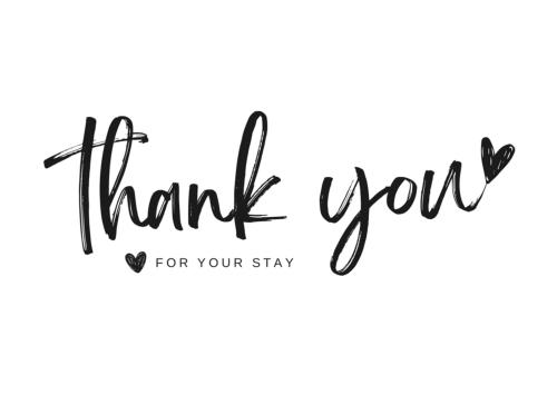 a calligraphy inscription thank you for your stay illustration at Quiet, private studio 1 double bed and extra matress in Mount Pritchard