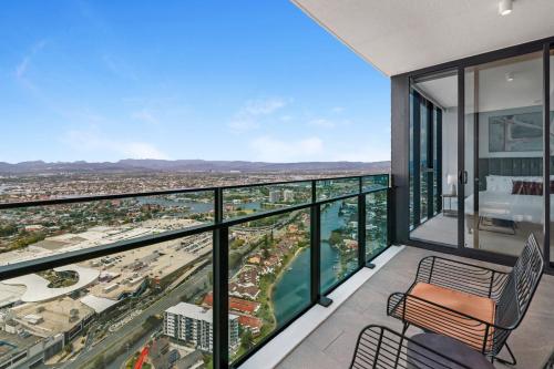 a balcony with a view of the city at Serain Residences Next to Casino Gold Coast in Gold Coast