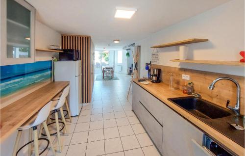 une cuisine avec un évier et un plan de travail dans l'établissement Stunning Home In Les Sables Dolonne, à Saint-Martin-de-Brem