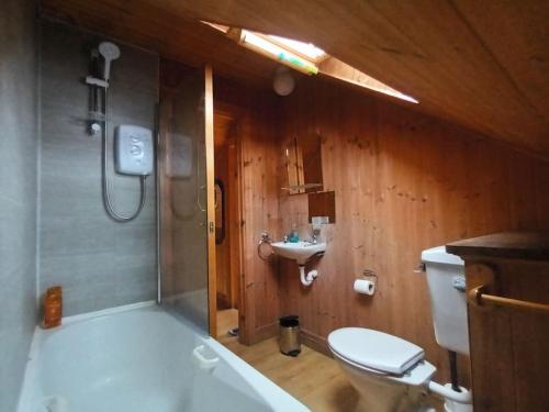 a bathroom with a tub and a toilet and a sink at Glandore 2 bedroom house in Glandore