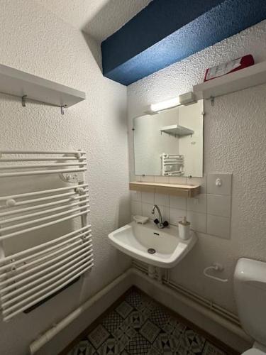 une salle de bain avec un lavabo et un miroir dans l'établissement Studio N 119 Calme, fonctionnel centre pk gratuit, à Paray-le-Monial