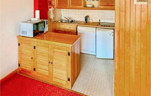 une petite cuisine avec un évier et un micro-ondes dans l'établissement Cozy Apartment In Orcières With Wifi, à Orcières
