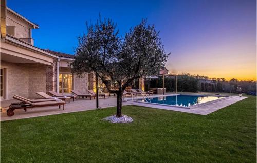 un árbol en un patio junto a una piscina en Villa Star, en Vranje Selo