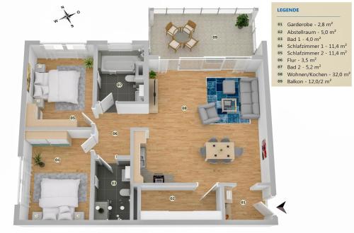 Půdorys ubytování Inselsuite - moderne Ferienwohnung am Malchower See