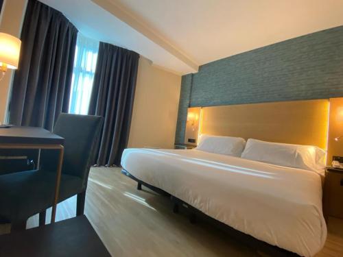 a hotel room with a large bed and a desk at Hotel Zentral Gijón Rey Pelayo in Gijón